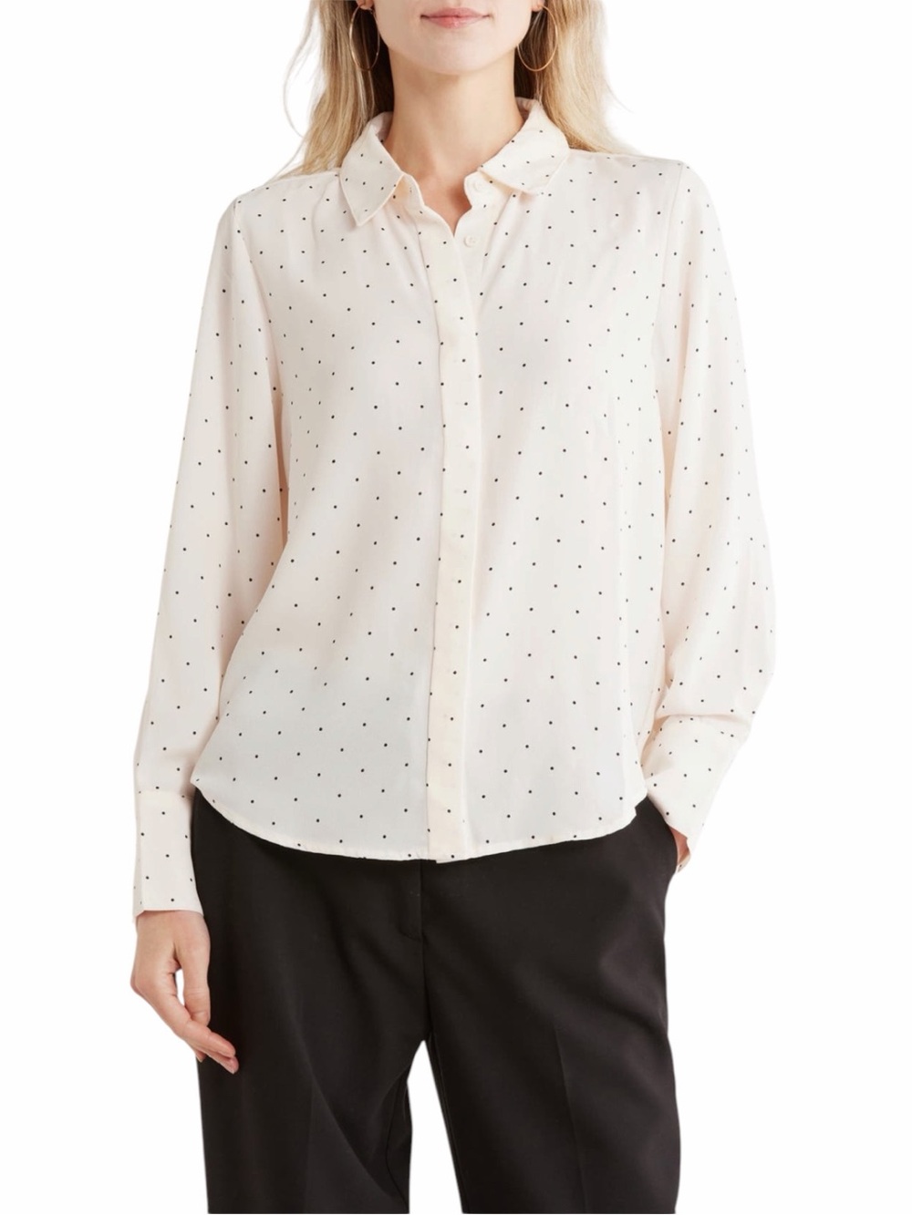 French Connection Ivory Polka Dot Button Front Blouse XS NWT